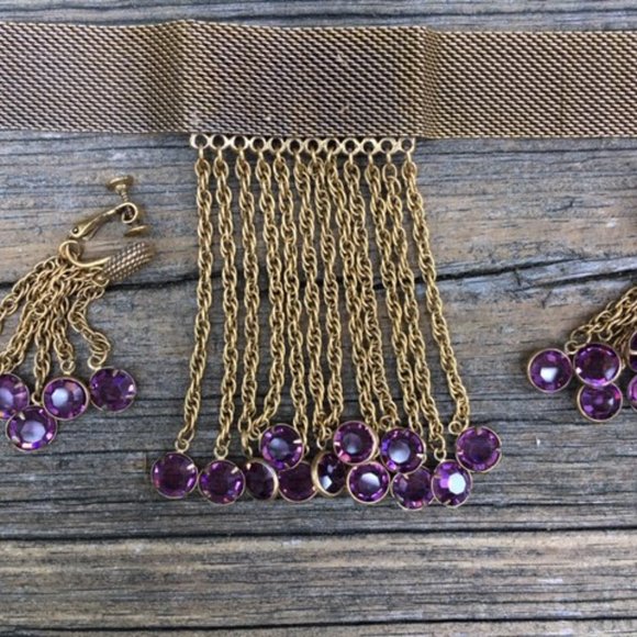 "Goldette" Mesh Drop Crystal Choker & Earrings - Picture 6 of 7